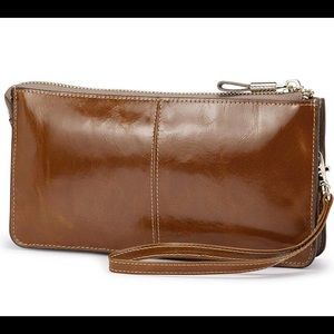 Genuine Leather Wristlet Clutch, RFID Blocking